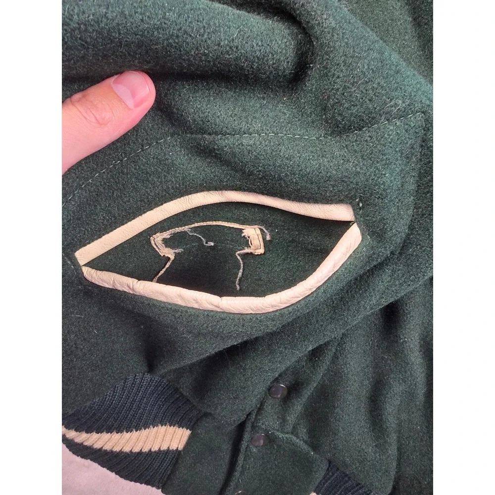 Vintage Lasley Knitting Co Varsity Jacket Mens 42 Green Wool Leather Bomber